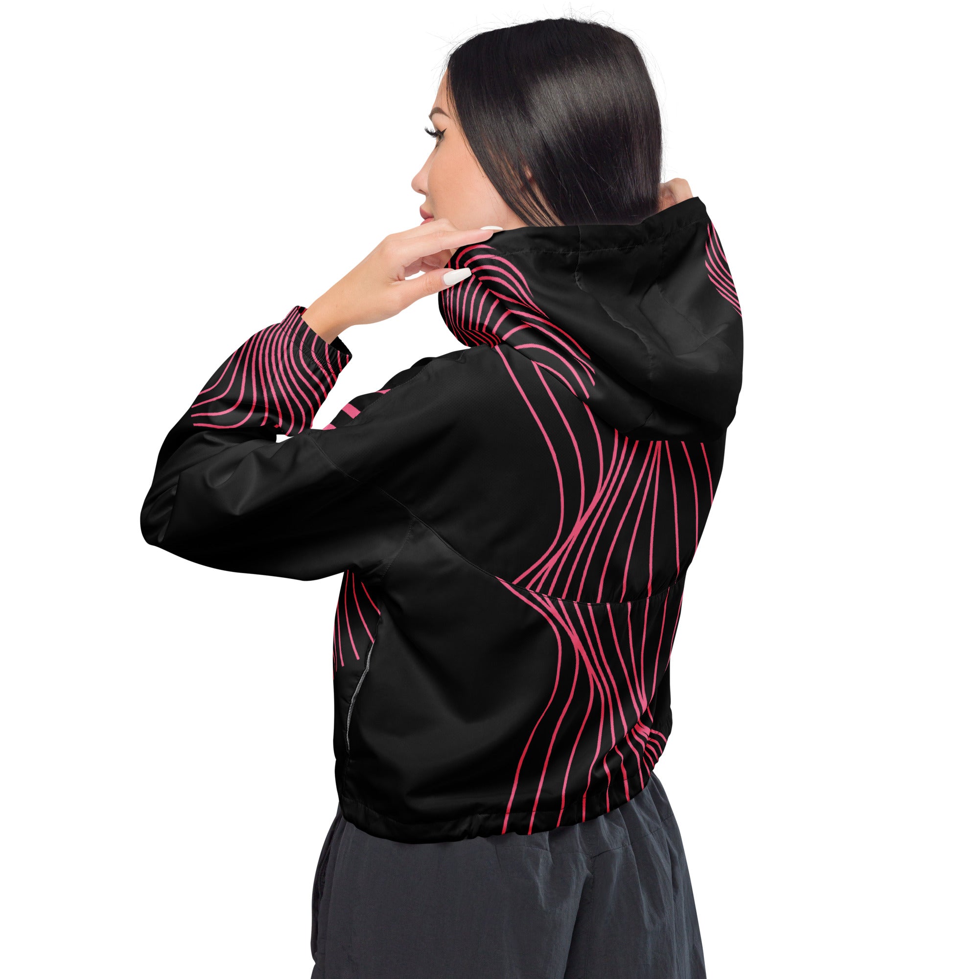Black women’s cropped windbreaker. Girls' Activewear Cover Top. RippleFX by WickedYo.